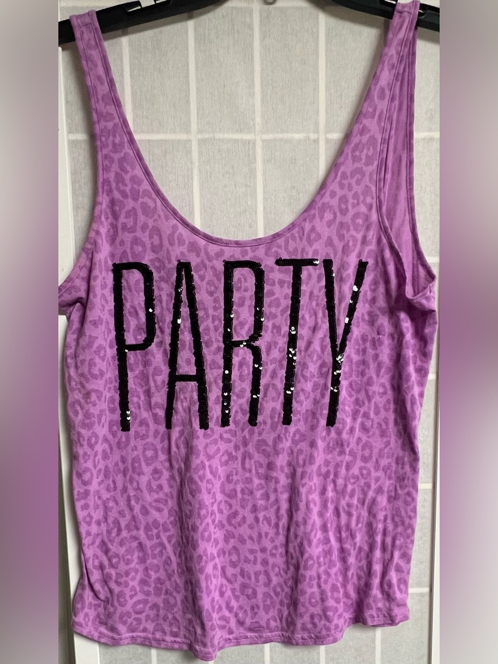 PINK Victoria’s Secret VS Party Sequin Graphic Lettering Purple Tank Top Small